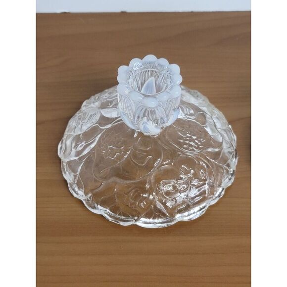 Tiara OPALESCENT WATER LILY PATTERN CANDLESTICK HOLDER PAIR - Picture 2 of 10